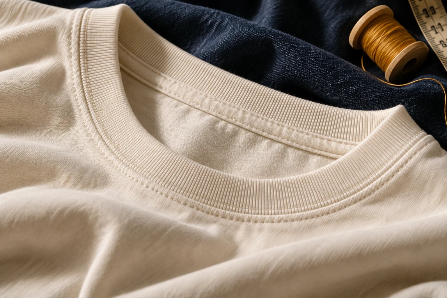 Cotton neckline and seam detail — illustrative textile image